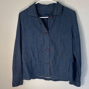 J. Jill Dark Blue Very Soft Denim Jacket with Brown Buttons